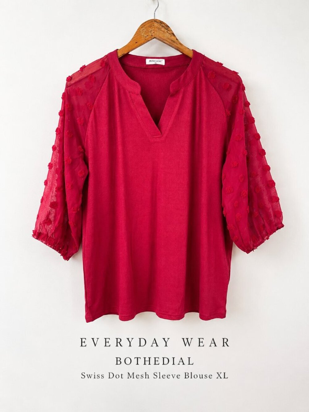 Bohemian Red Swiss Dot Mesh Sleeve Blouse XL Romantic Cottagecore